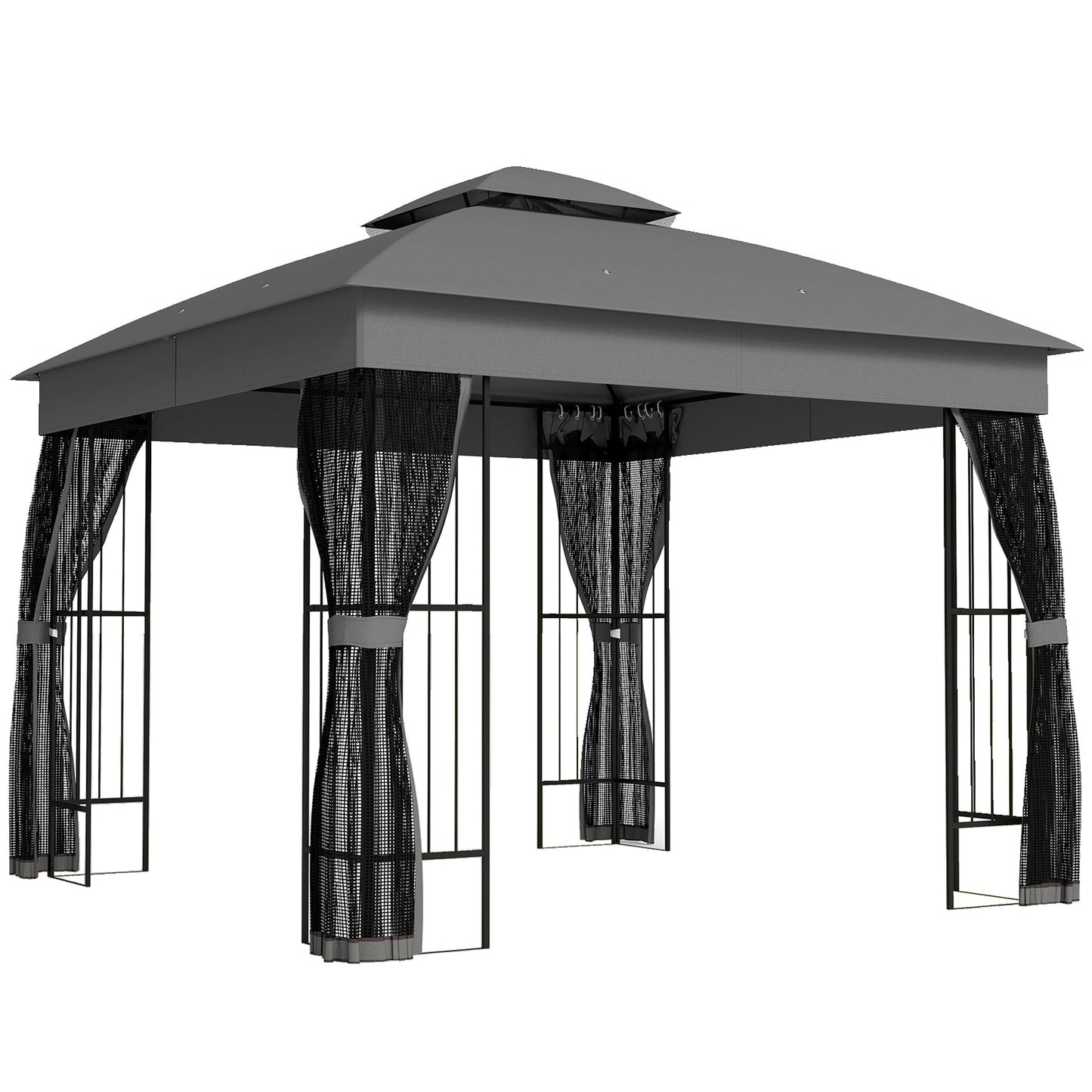 Outsunny 3 x 3 m Outdoor Garden Gazebo with Post Shelves, UPF50+ Double Roof Patio Permanent Pavilion, Grey