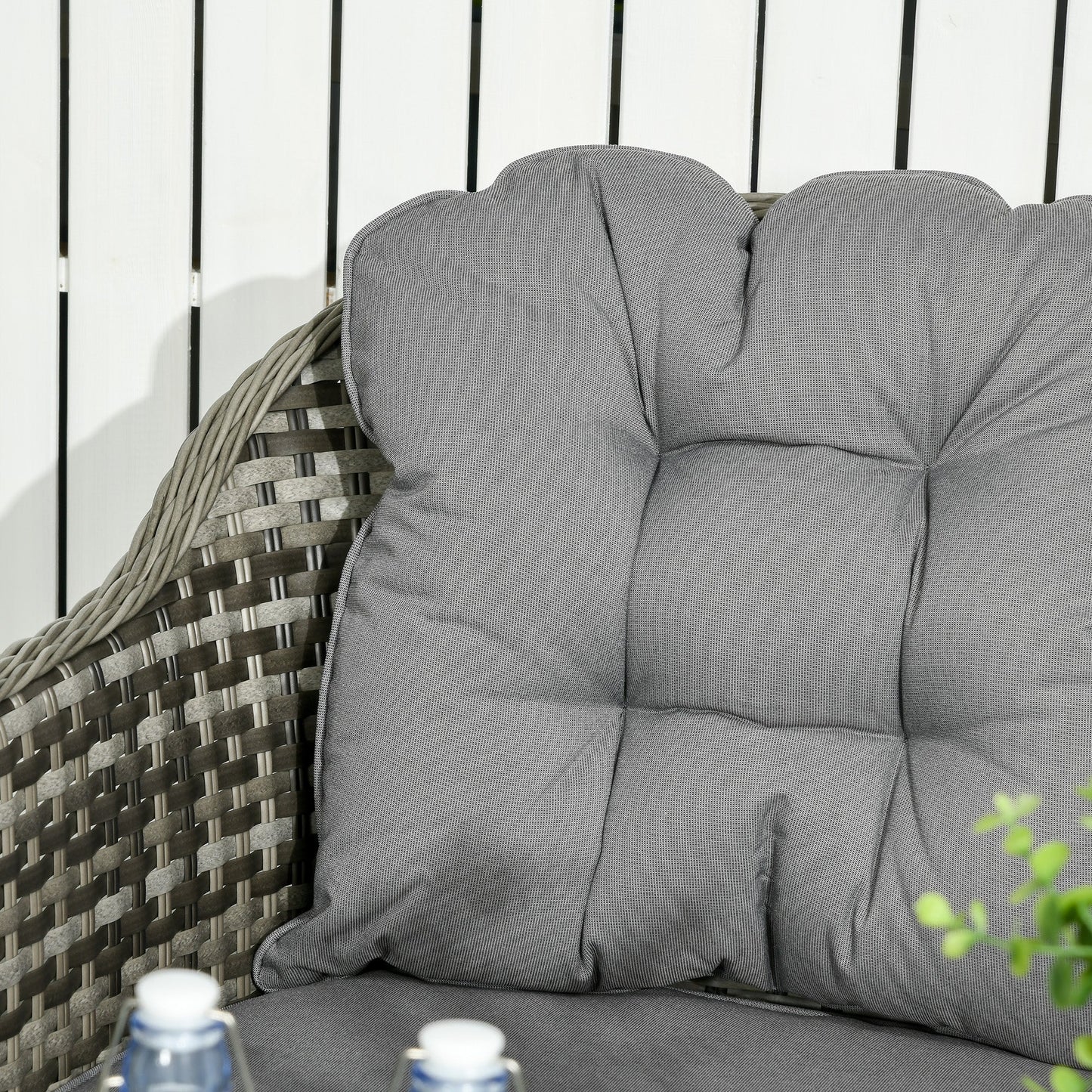 Outsunny Four-Piece Rattan Set, with Glass-Top Table - Grey