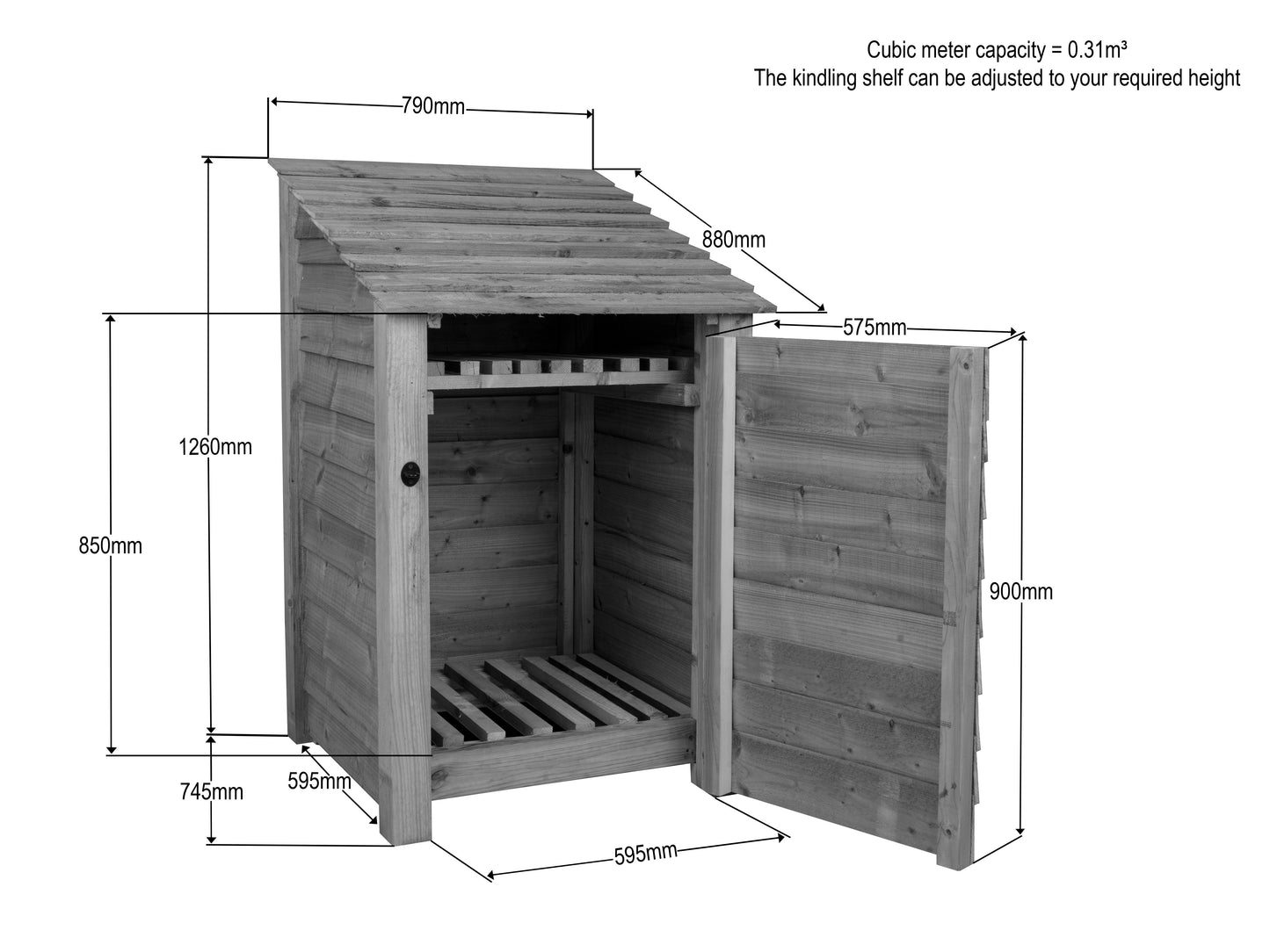 Wooden Premium Tongue/Groove Log Store with Door and Shelf (W-79cm, H-126cm or H-180cm, D-88cm)