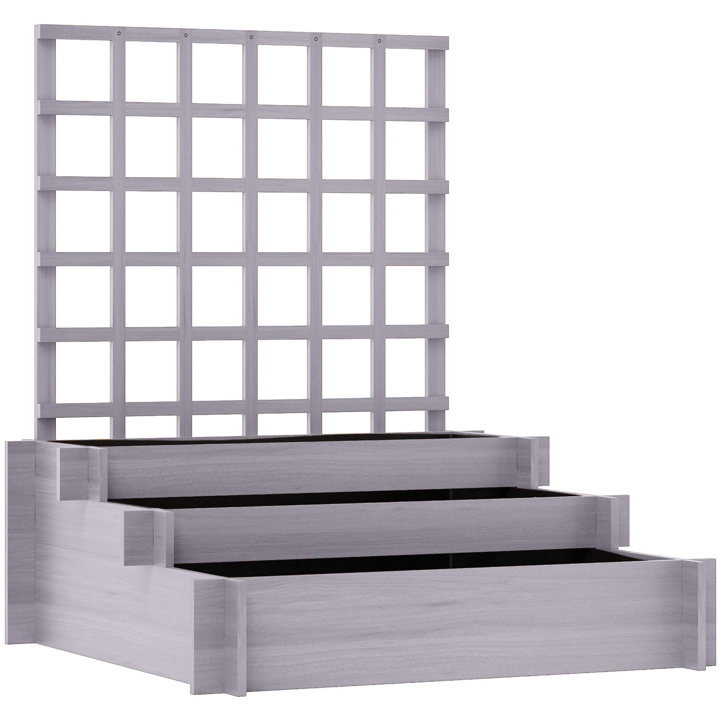 Outsunny 3 Tier Garden Planters with Trellis for Vine Climbing, Wooden Raised Beds, 95x95x110cm, Grey