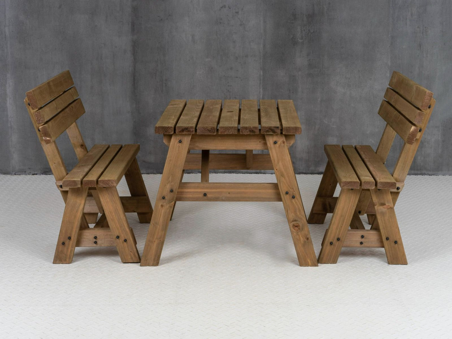 Victoria Picnic Table and Benches Set With Backrest - Rustic Finish