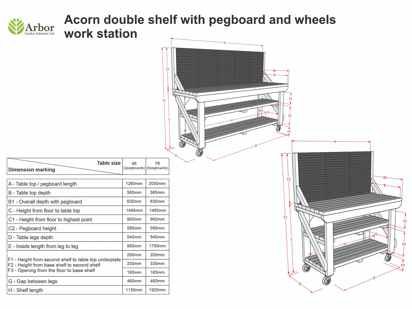Wooden Kiln-dry Workbench With Peg Board with Double Shelf