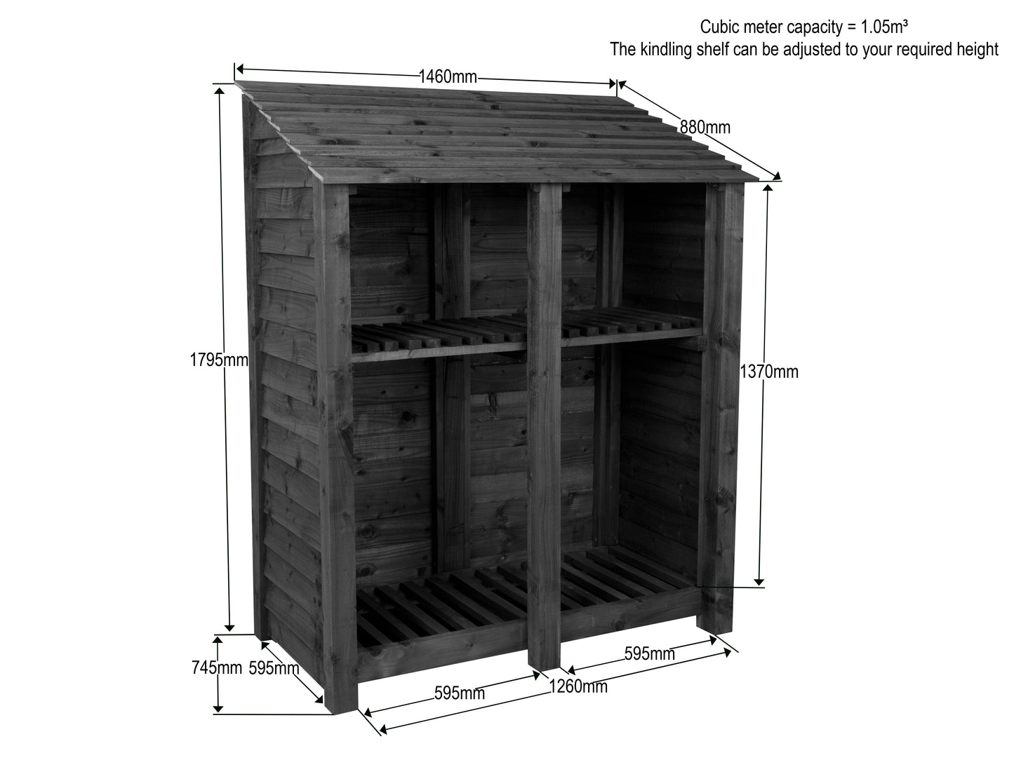 Wooden Log Store with Shelf W-146cm, H-126cm or 180cm, D-88cm