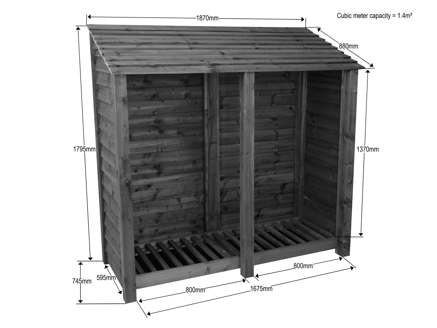 Wooden Log Store W-187cm, H-126cm or 180cm, D-88cm
