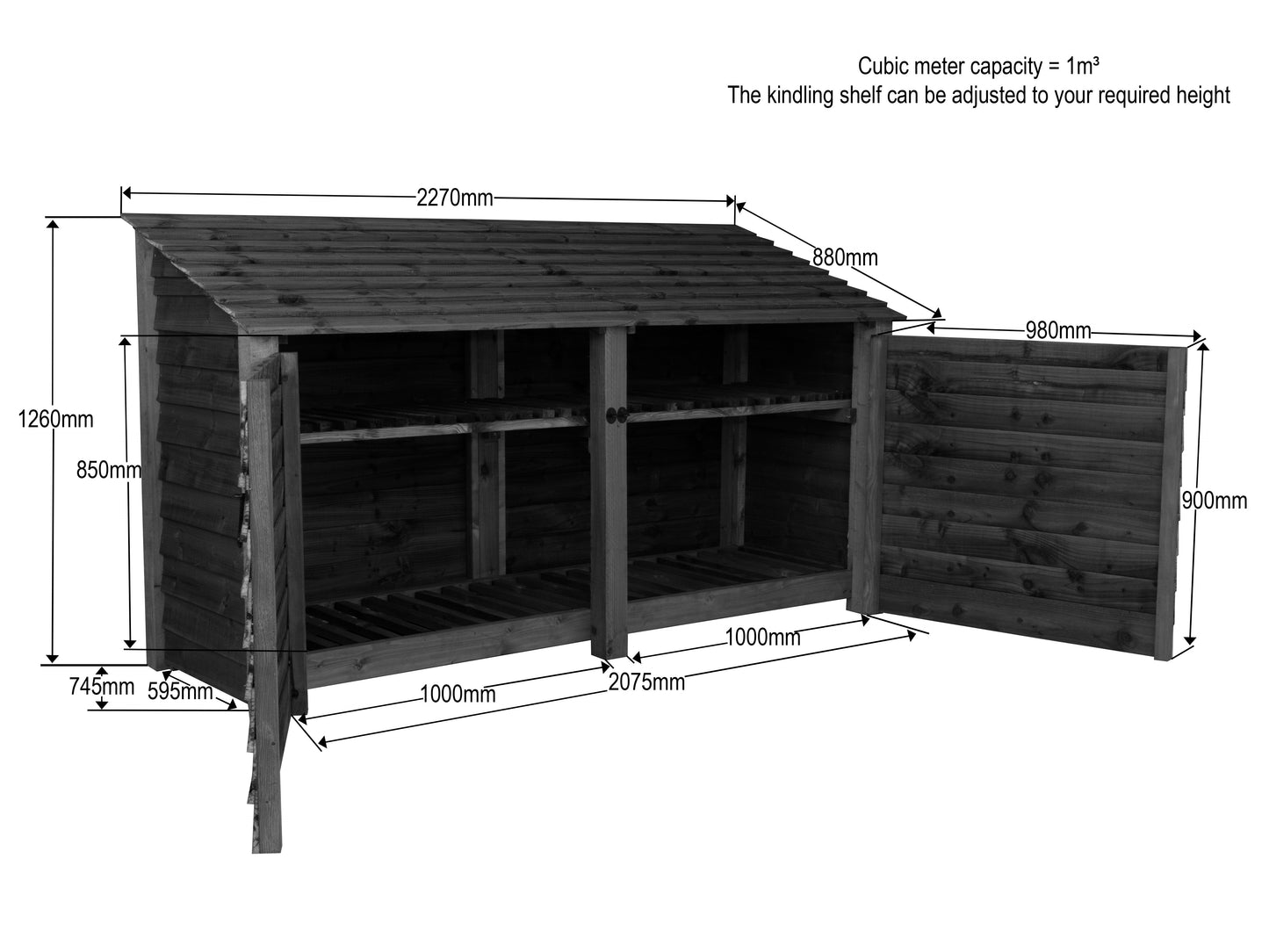 Wooden Garden Tool Storage with Shelf W-227cm, H-126cm or 180cm, D-88cm
