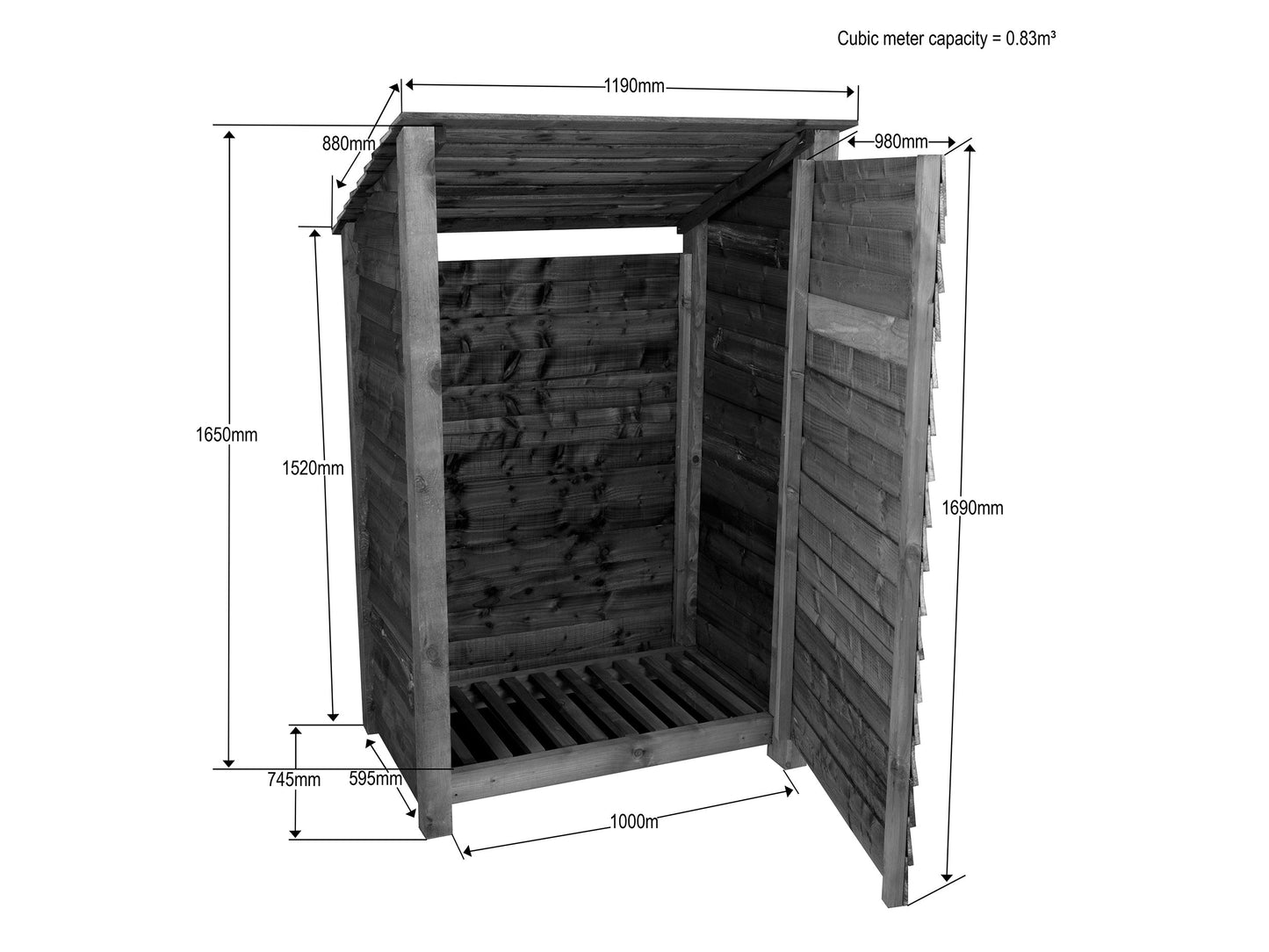 Wooden Garden Tool Storage (Roof Sloping Back) W-119cm, H-126cm or 180cm, D-88cm
