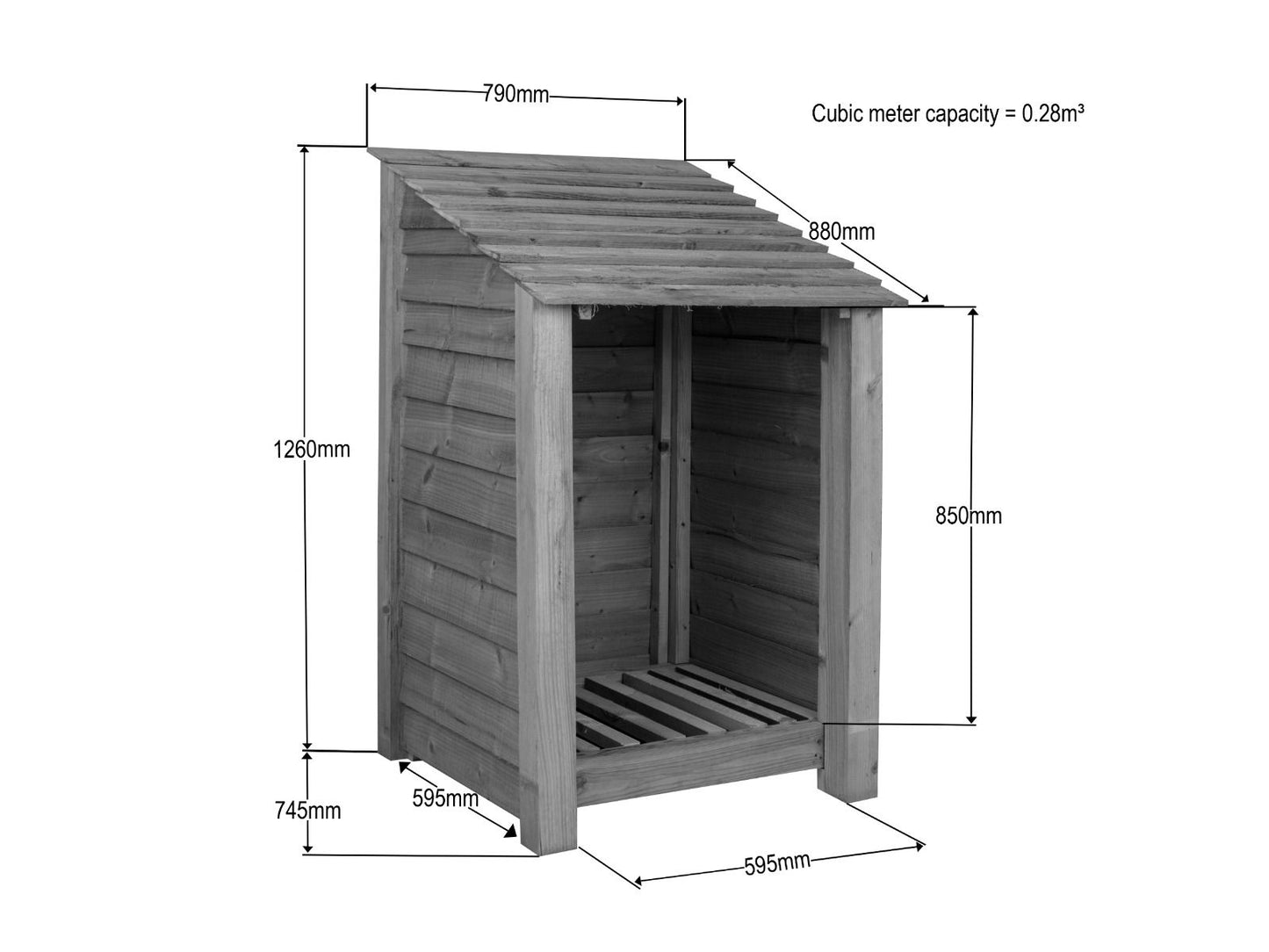 Wooden Log Store W-79cm, H-126cm or 180cm, D-88cm