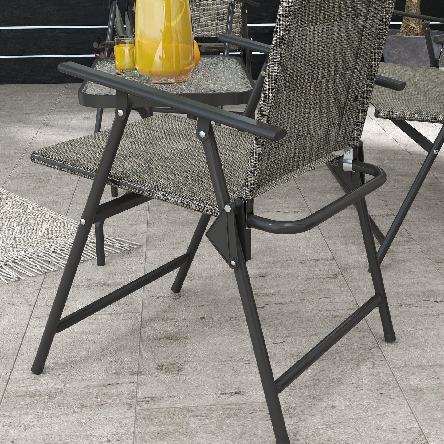 Outsunny Outdoor\'c2\'a04 Pieces Patio Furniture Set with Breathable Mesh Fabric\'c2\'a0Seat & Backrest,\'c2\'a0Garden Set with Two Foldable Armchairs, a Loveseat &\'c2\'a0Glass\'c2\'a0Top\'c2\'a0Table, Mixed Brown
