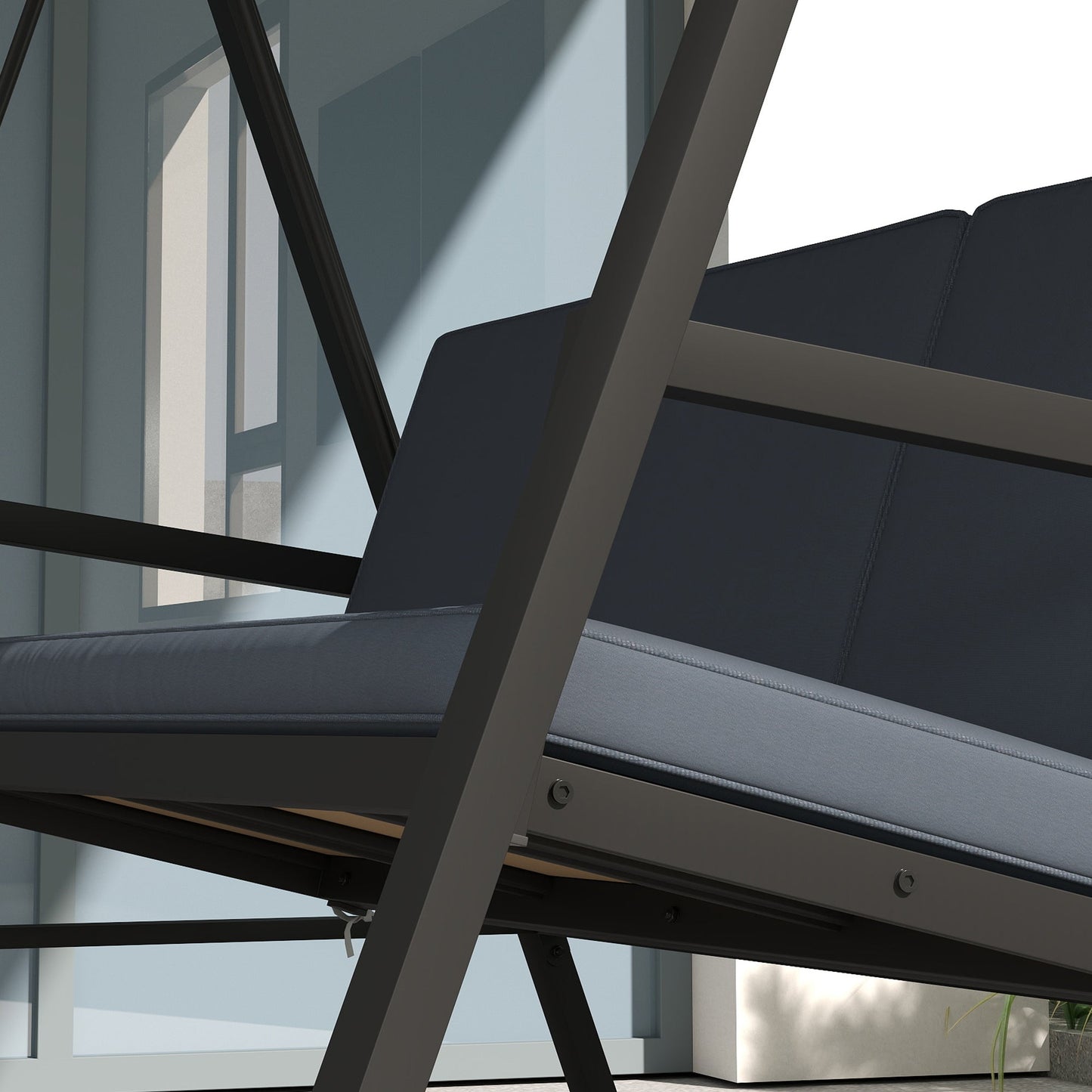 Outsunny Three-Seat Garden Swing Chair, with Adjustable Canopy - Dark Grey
