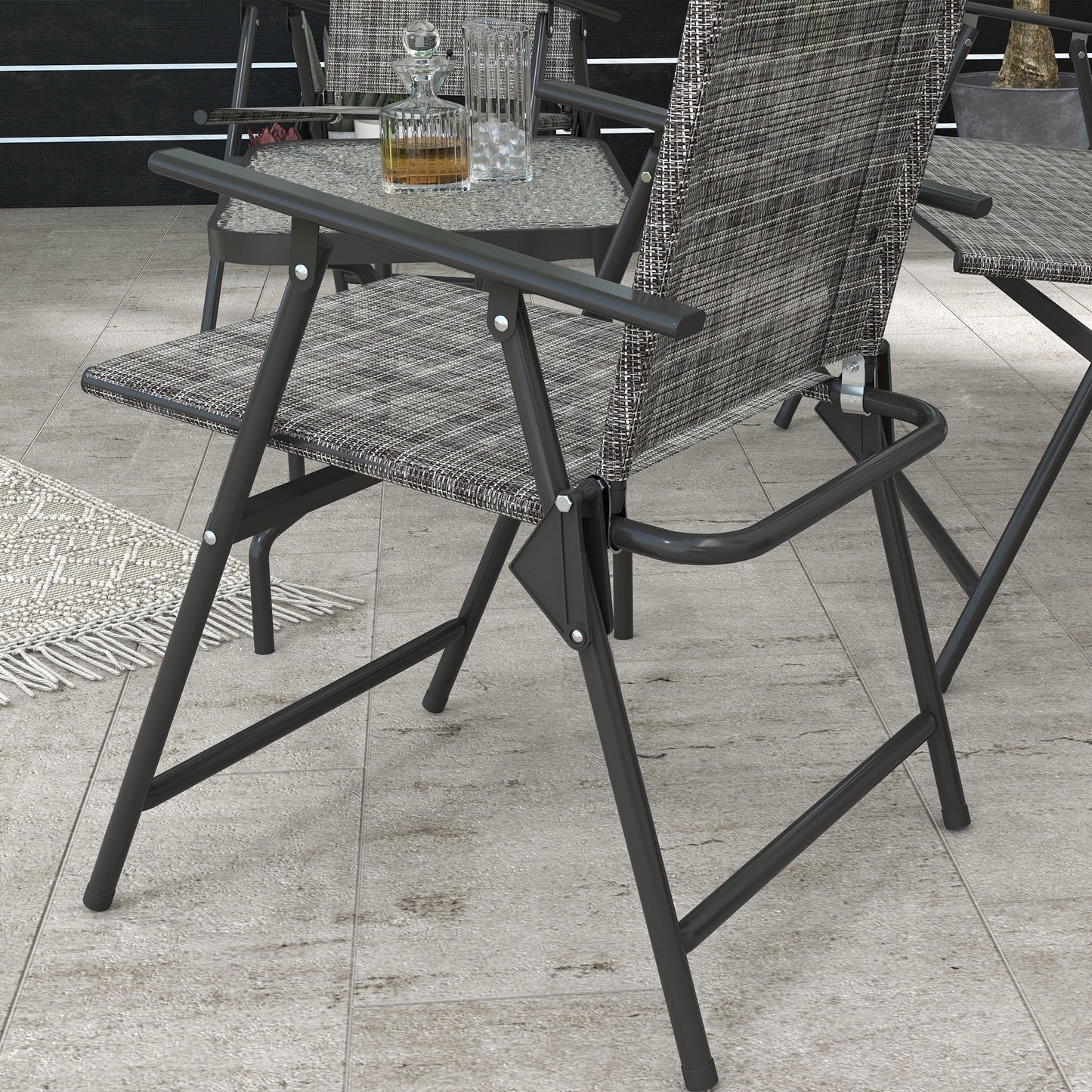 Outsunny Outdoor\'c2\'a04 Pieces Patio Furniture Set with Breathable Mesh Fabric\'c2\'a0Seat & Backrest,\'c2\'a0Garden Set with Two Foldable Armchairs, a Loveseat &\'c2\'a0Glass\'c2\'a0Top\'c2\'a0Table, Mixed Grey