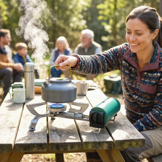 Outsunny 2670W Foldable Camping Stove with Safety Shut-Off, Piezo Ignition Gas Stove with Carry Bag, Green