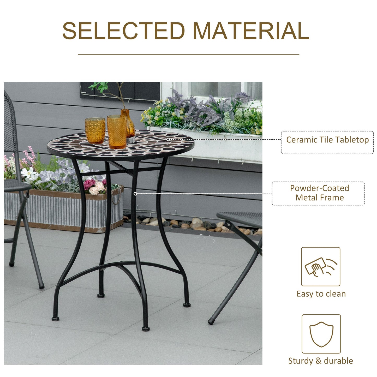 Outsunny \'ce\'a660cm Mosaic Outdoor Patio Table - Black