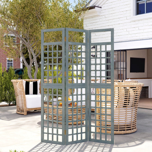 Outsunny 3-Panel Garden Privacy Screen, Freestanding Foldable Wooden Outdoor Divider/Trellis, Decorative Privacy Screen, Grey