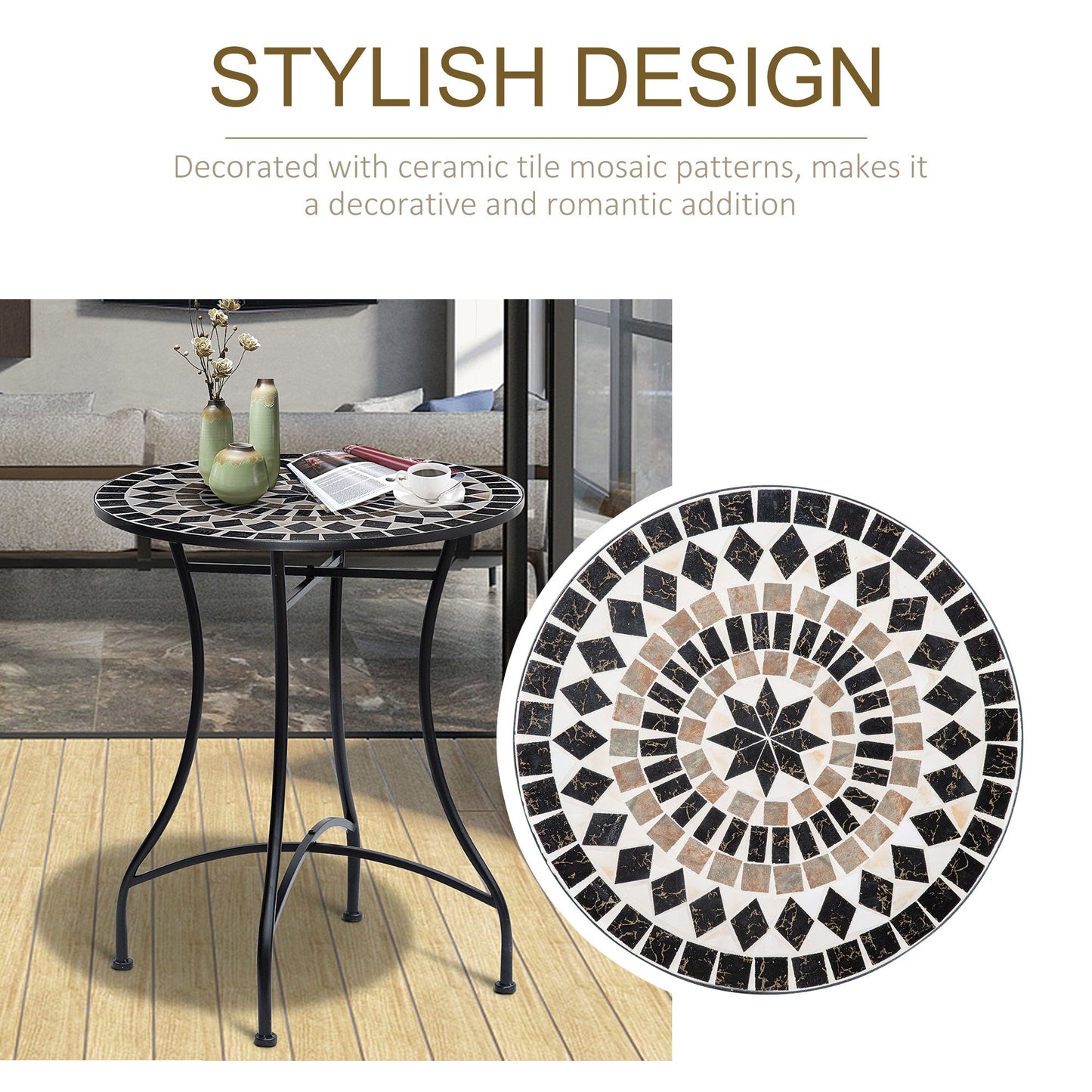 Outsunny \'ce\'a660cm Mosaic Outdoor Patio Table - Black