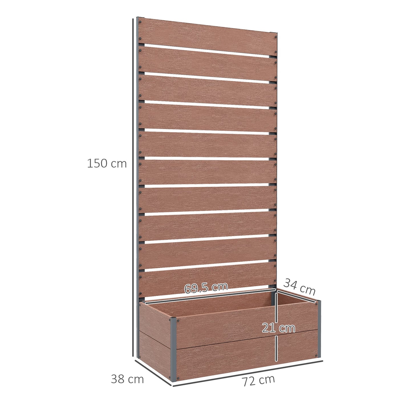 Outsunny 34 x 69.5cm Garden Planter Box, with Back Trellis, Brown