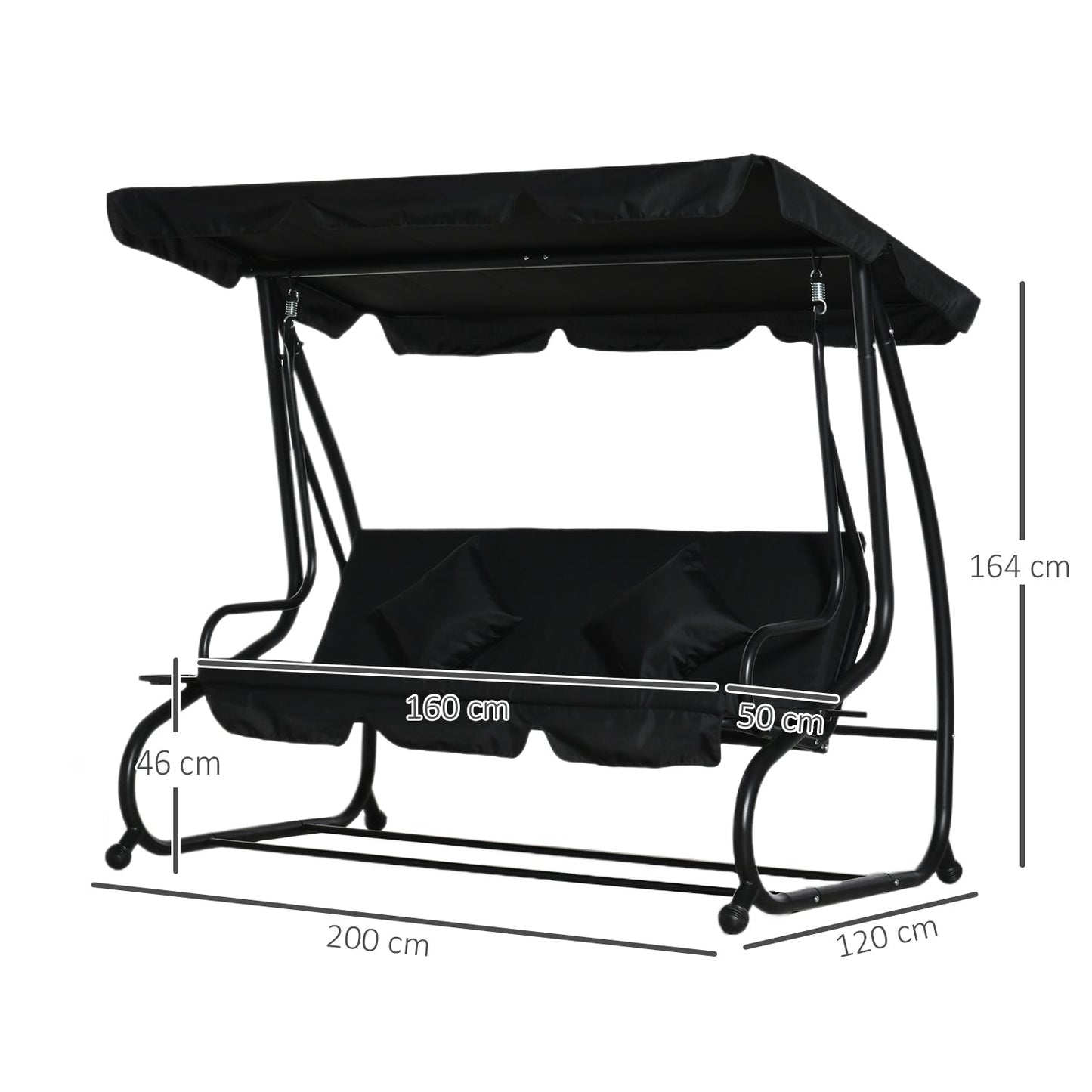 Outsunny Three-Seater Garden Swing Bed - Black