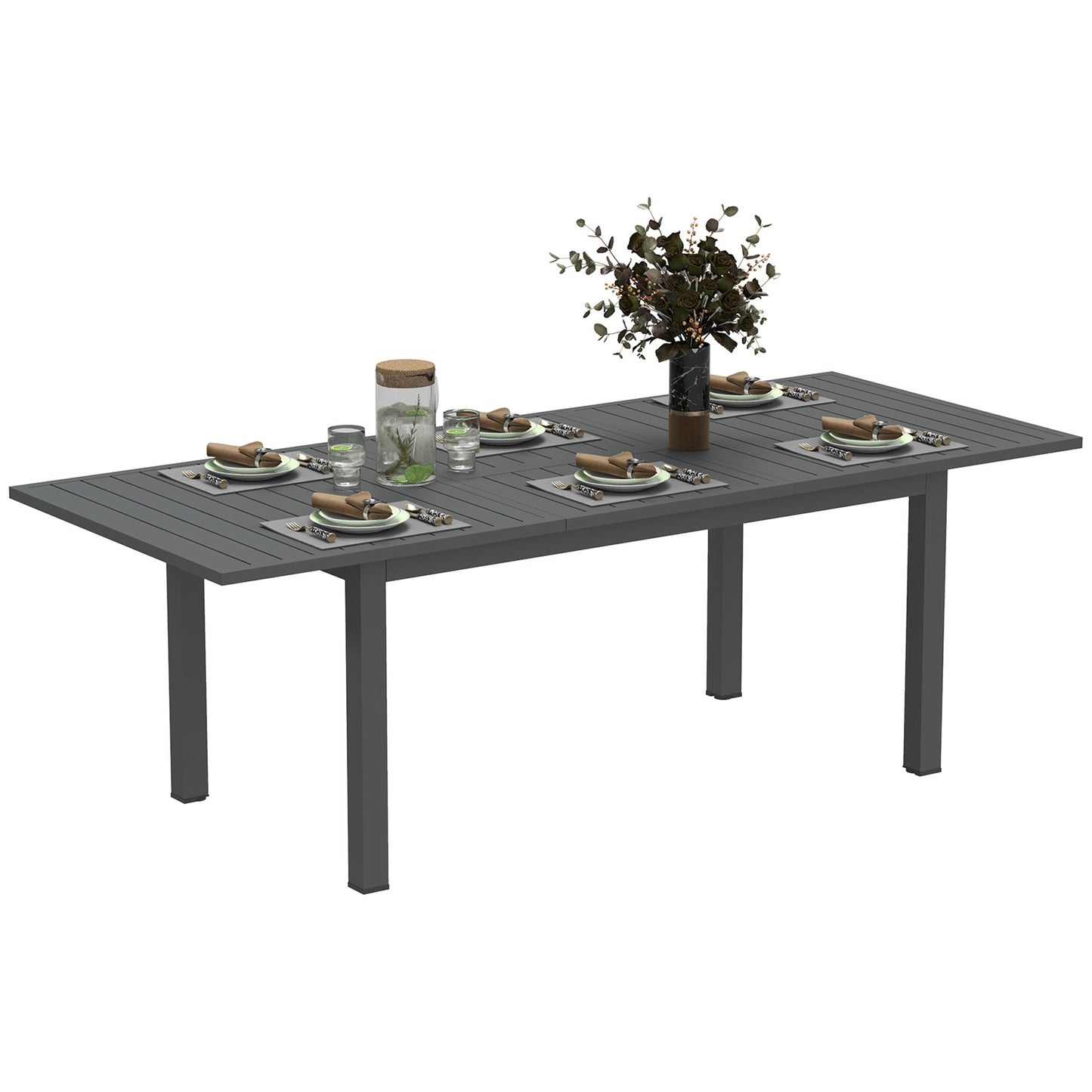 Outsunny Aluminium Extending Garden Table with Slatted Top for 6-8 Person, 160/220 x 90 x 73 cm, Grey
