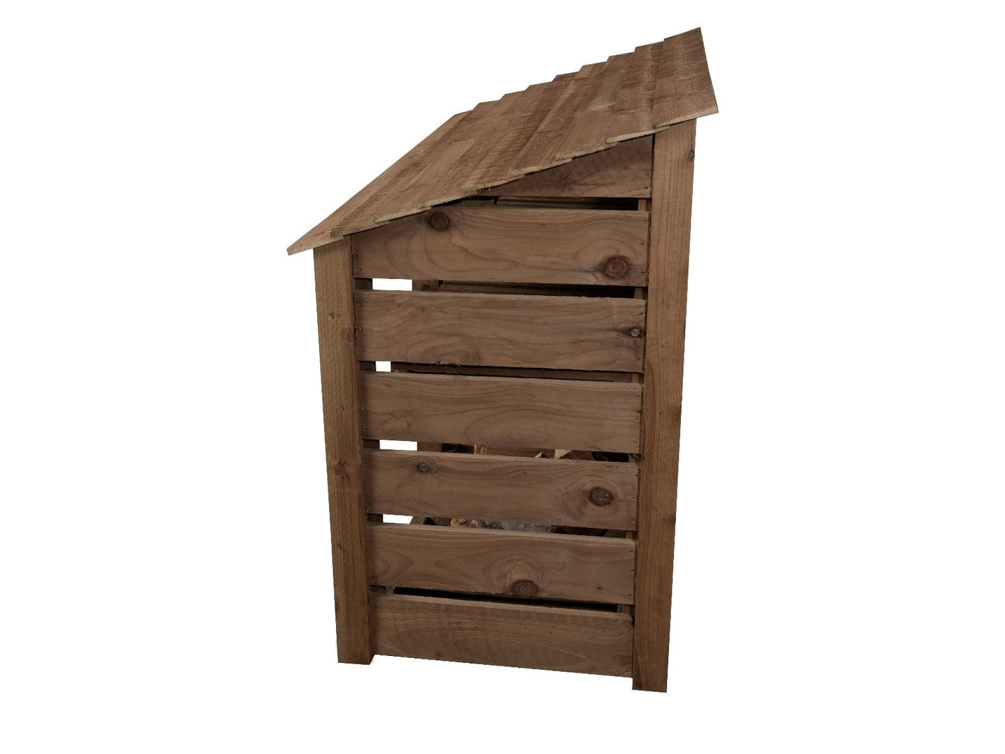 Slatted Wooden Log Store W-187cm, H-126cm or 180cm, D-88cm - Brown Finish