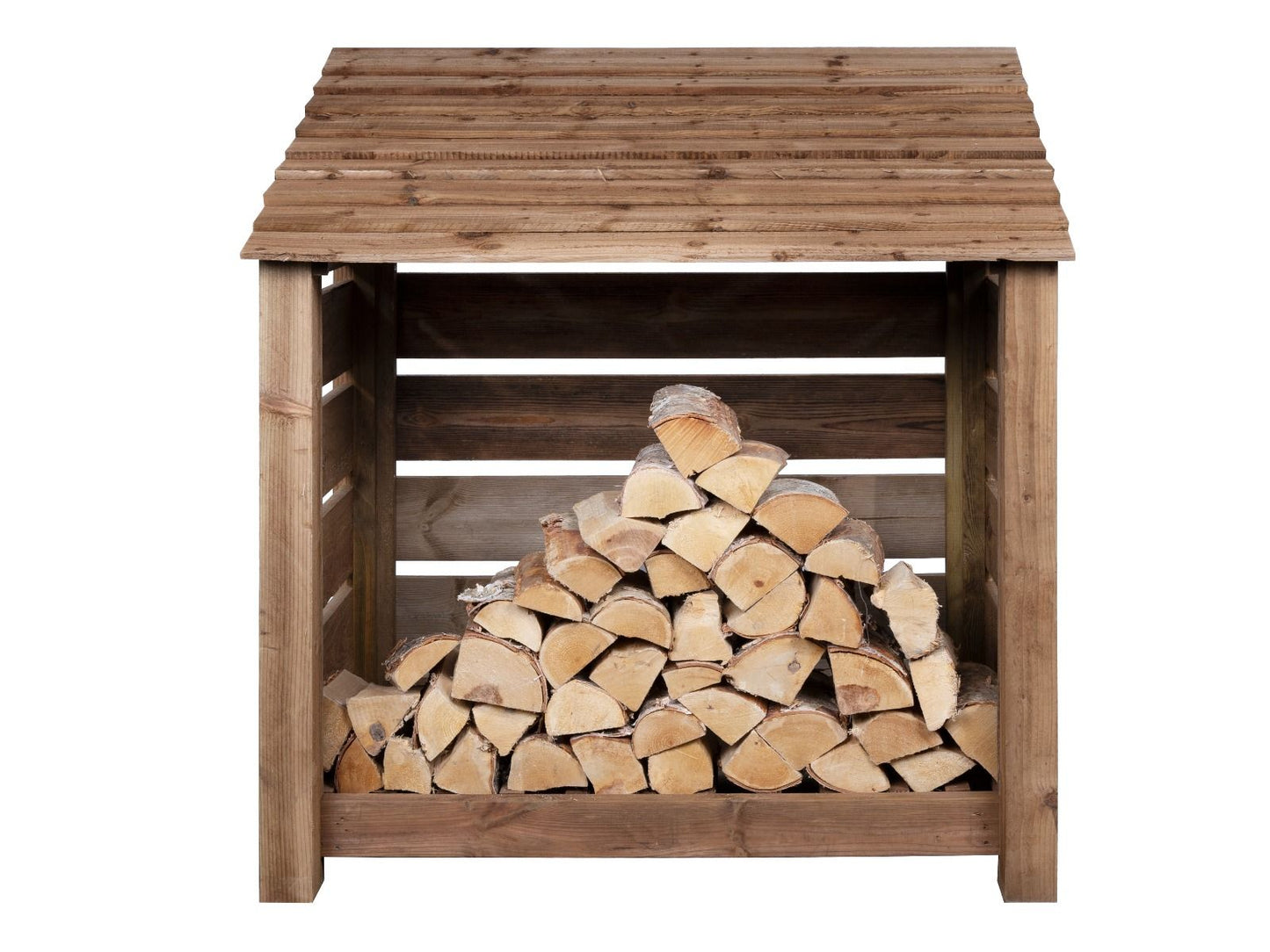Slatted Wooden Log Store  W-119cm, H-126cm or 180cm, D-88cm - Brown Finish