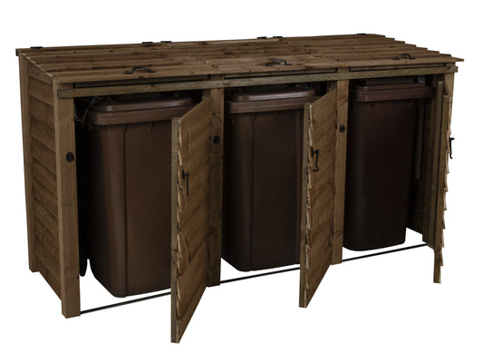 Wooden Wheelie Bin Store, Brown Finish