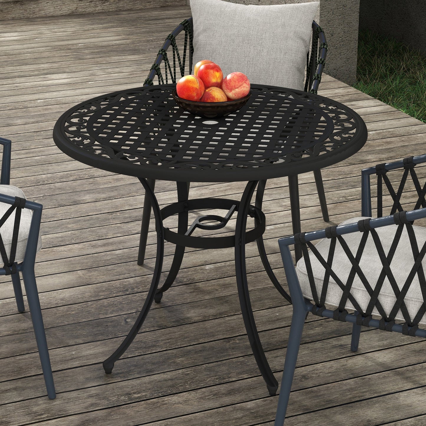 Outsunny \'ce\'a690cm Four-Seated Round Aluminium Garden Table, with Parasol Hole