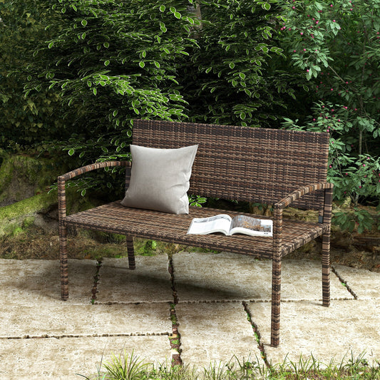 Outsunny All Weather Wicker Garden Loveseat, 2 Seater Poly Rattan Garden Bench, Outdoor Seating Bench Brown