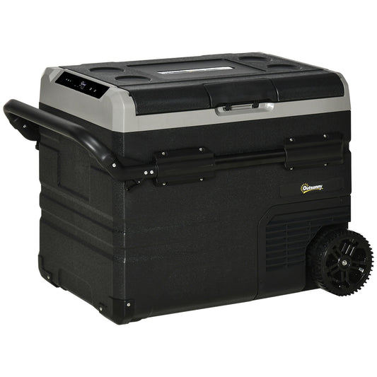 Outsunny 50L Car Refrigerator, Portable Compressor Cooler Box, Fridge Freezer w/ Inner LED Light, Foldable Handles, Cup Holders, 12/24V DC and 110-240V AC for Campervan RV Boat Travel Down to -20\'e2\'84\'83