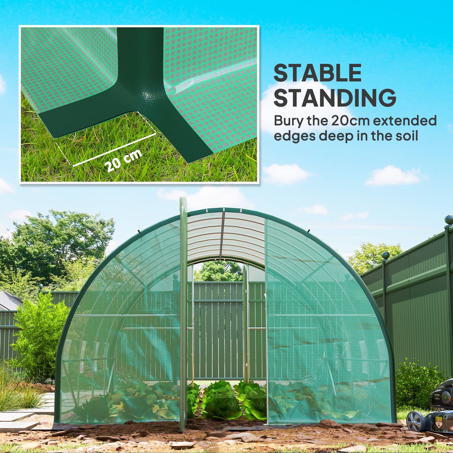 Outsunny 4 x 3(m) Polytunnel Greenhouse, with Windows and Doors - Green