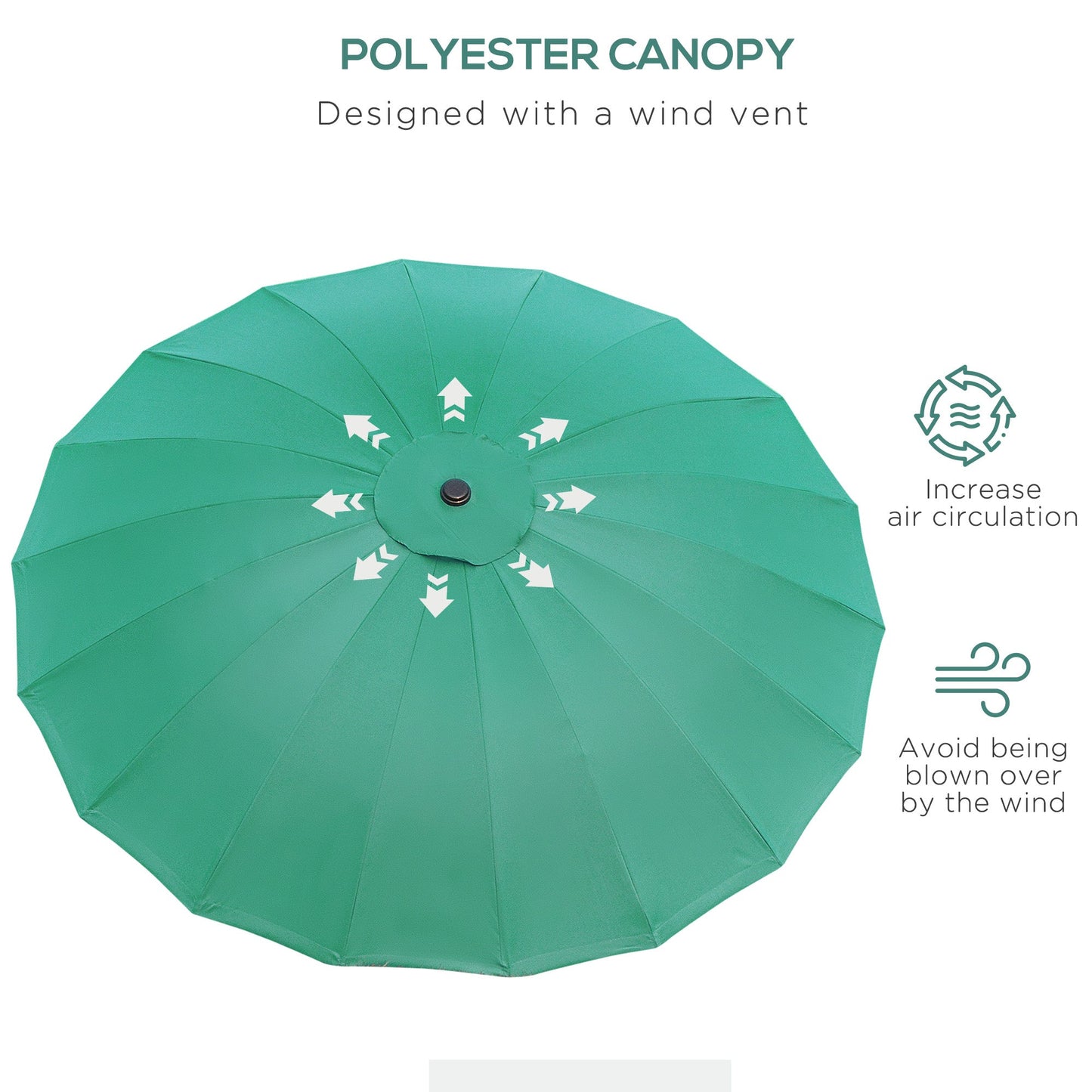 Outsunny 2.5m Shanghai Garden Parasol Umbrella with Crank & Tilt, Adjustable Outdoor Sun Shade, Green