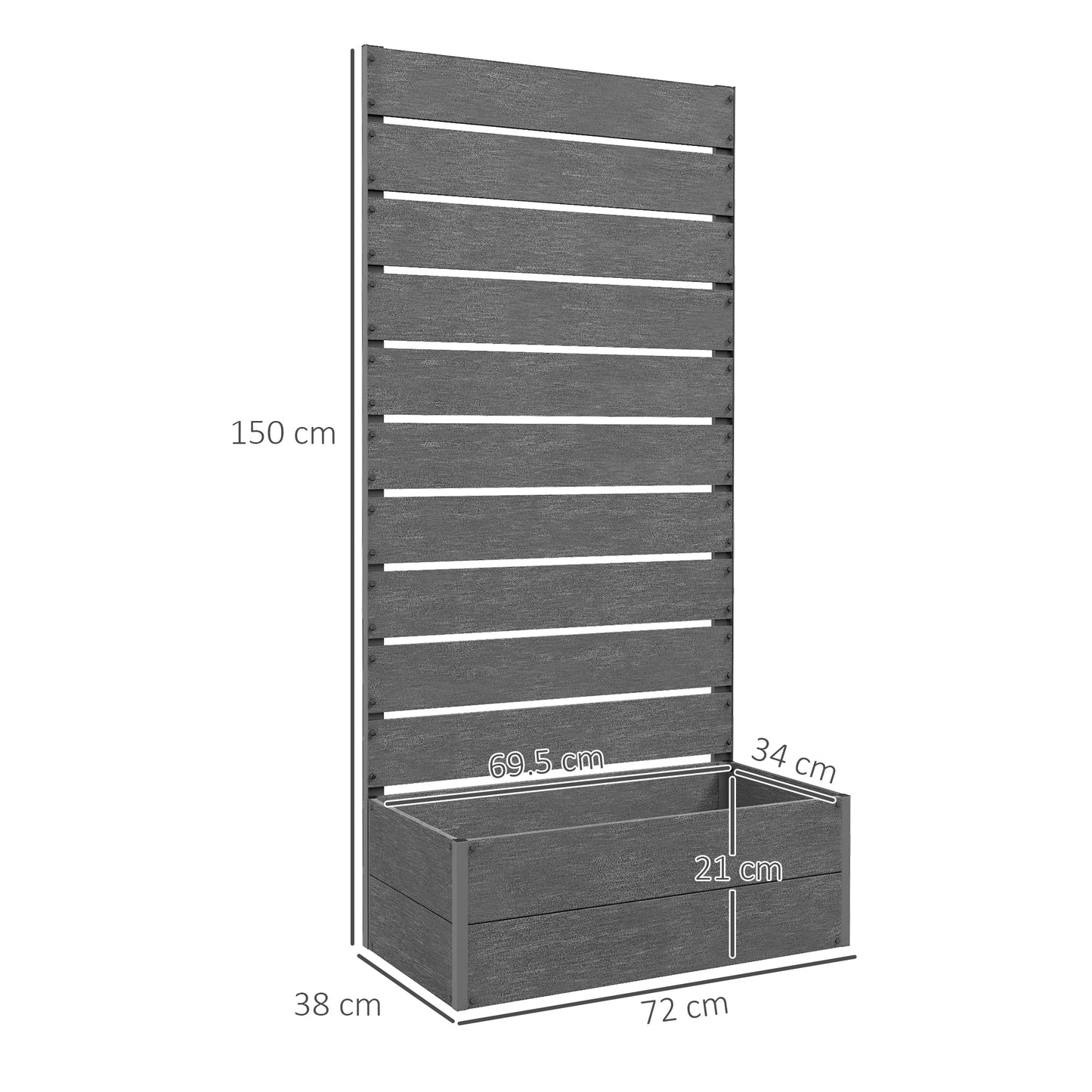 Outsunny 34 x 69.5cm Garden Planter Box, with Back Trellis, Grey