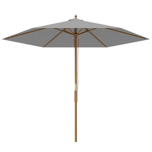 Outsunny 2.5m Wood Garden Parasol Sun Shade Patio Outdoor Wooden Umbrella Canopy Light Grey