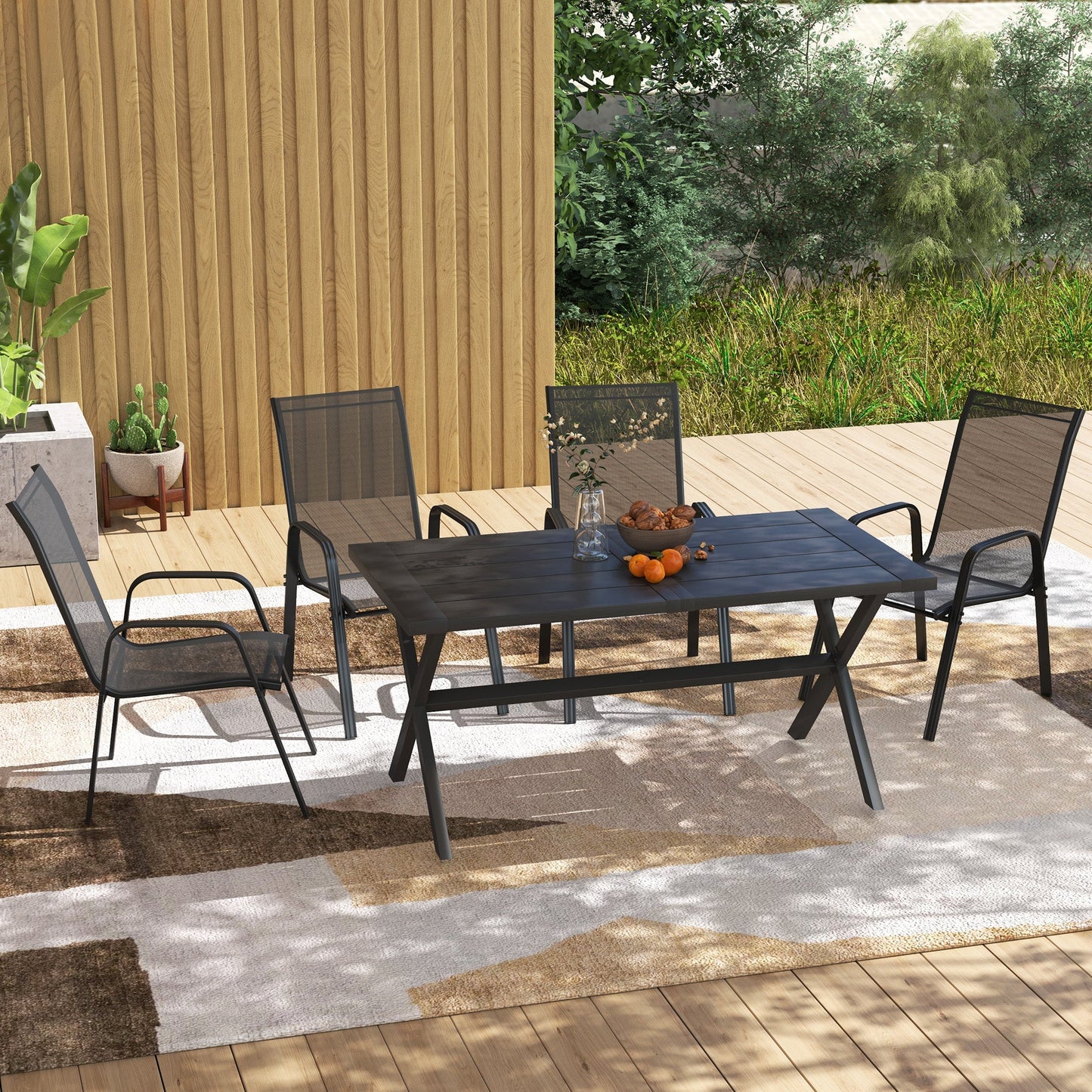 Outsunny Set of Four Stackable Mesh Seat Chairs - Black