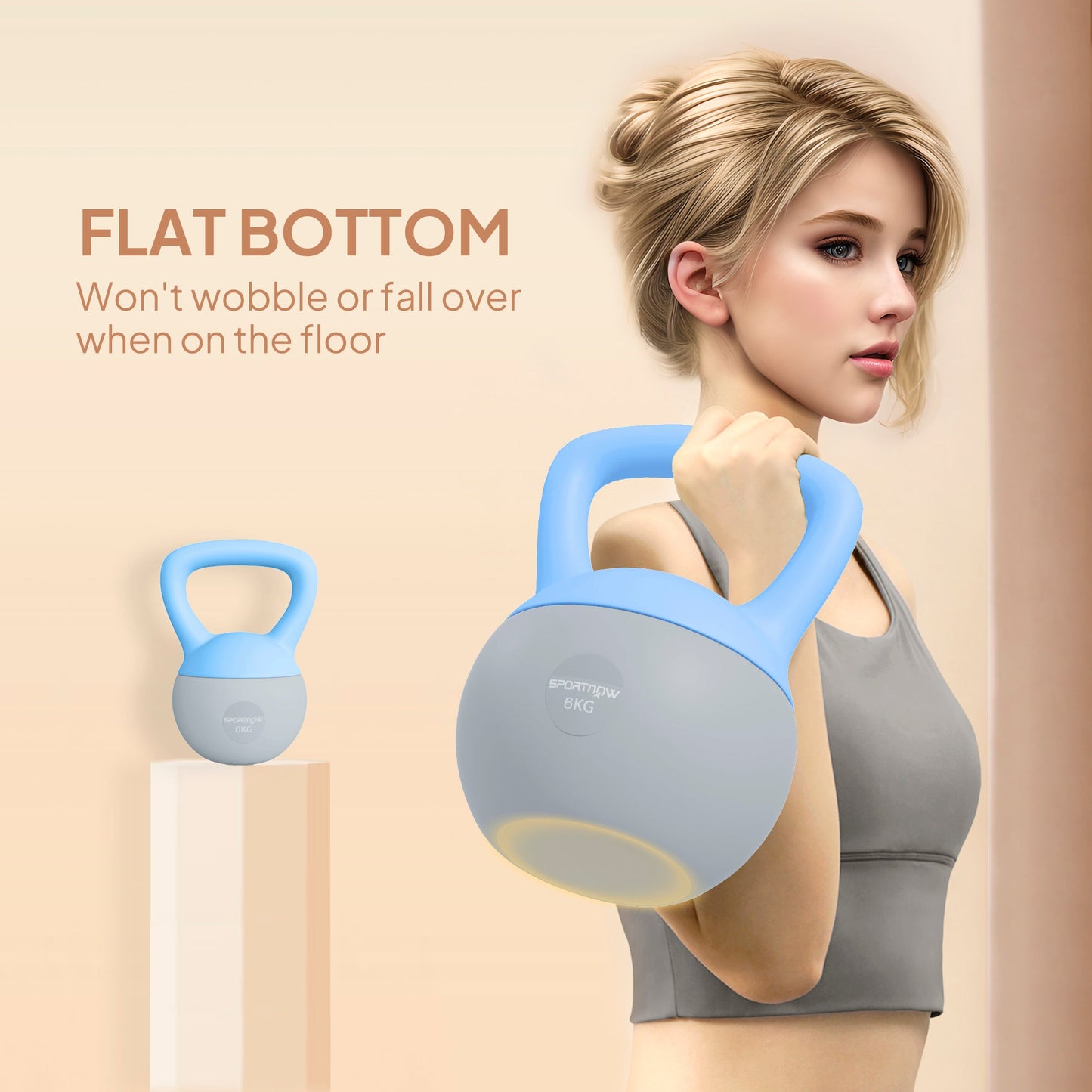 SPORTNOW 6KG Soft Kettlebell, Kettlebell with Non-Slip Handle for Home Gym, Weight Lifting, Strength Training, Light Blue/Grey