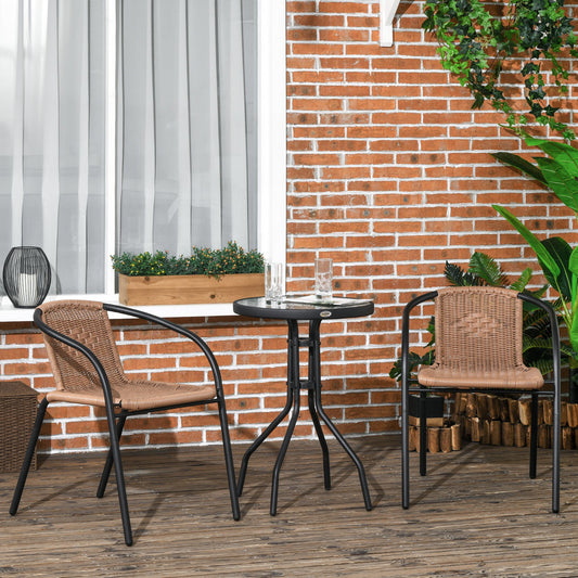 Outsunny 3 Pieces Rattan Bistro Set - Brown