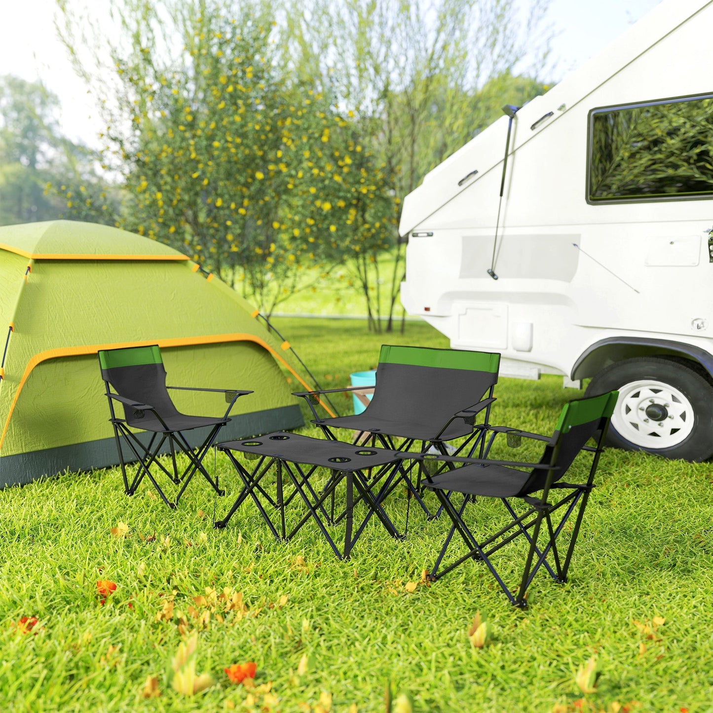 Outsunny Four-Piece Portable Picnic Table Set - Green