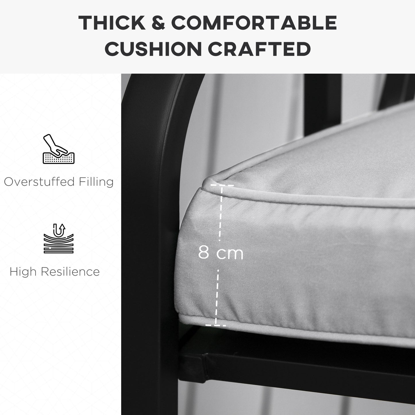 Outsunny 2 Seater Garden Bench Cushion -Light Grey