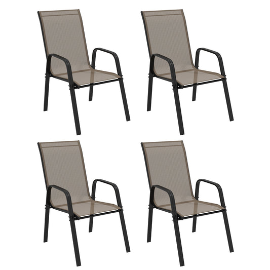 Outsunny Set of Four Stackable Mesh Seat Chairs - Grey