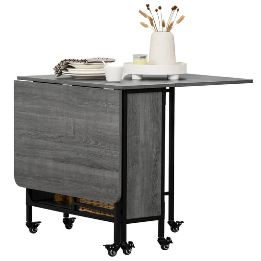 HOMCOM Six-Person Drop Leaf Dining Table - Grey/Black