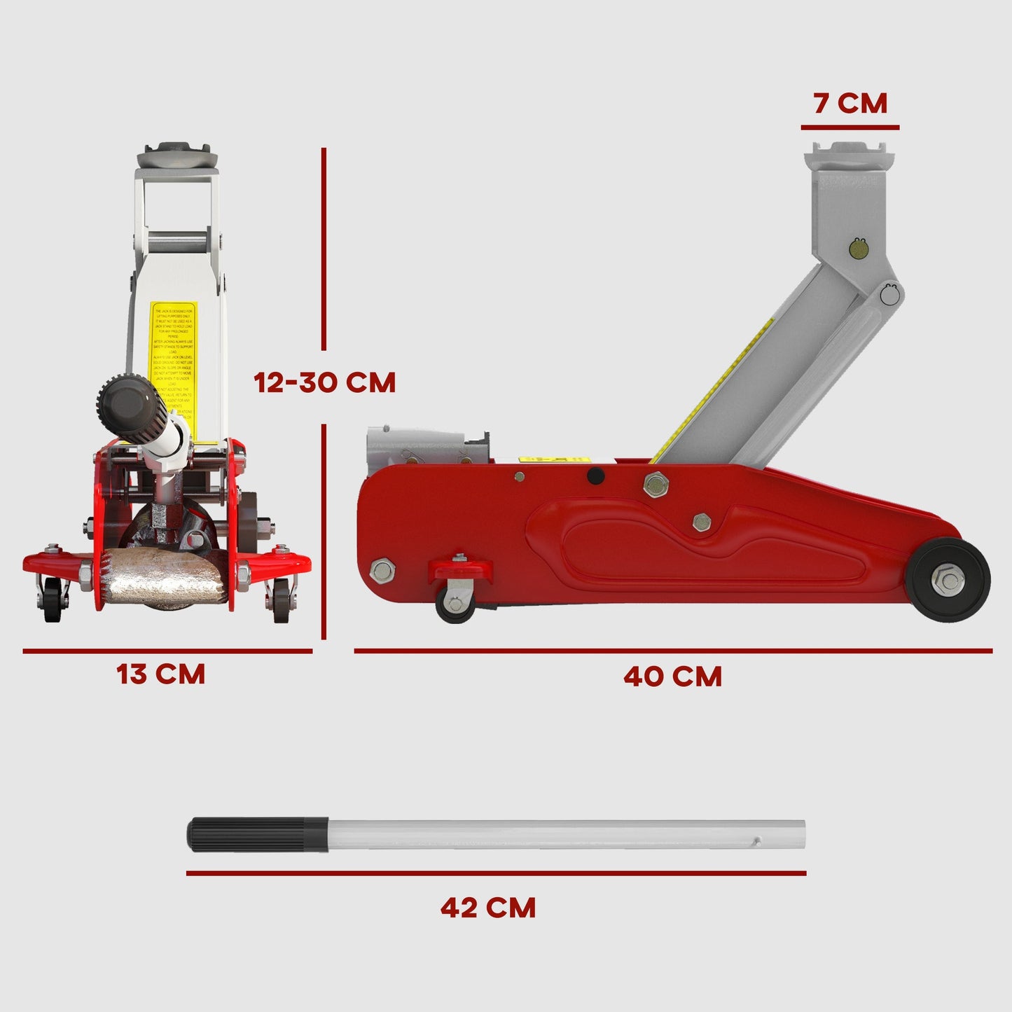 HOMCOM Low Profile Jack, 2 Ton Hydraulic Car Jack for Car Trailer Garage Tyre Repair, Red