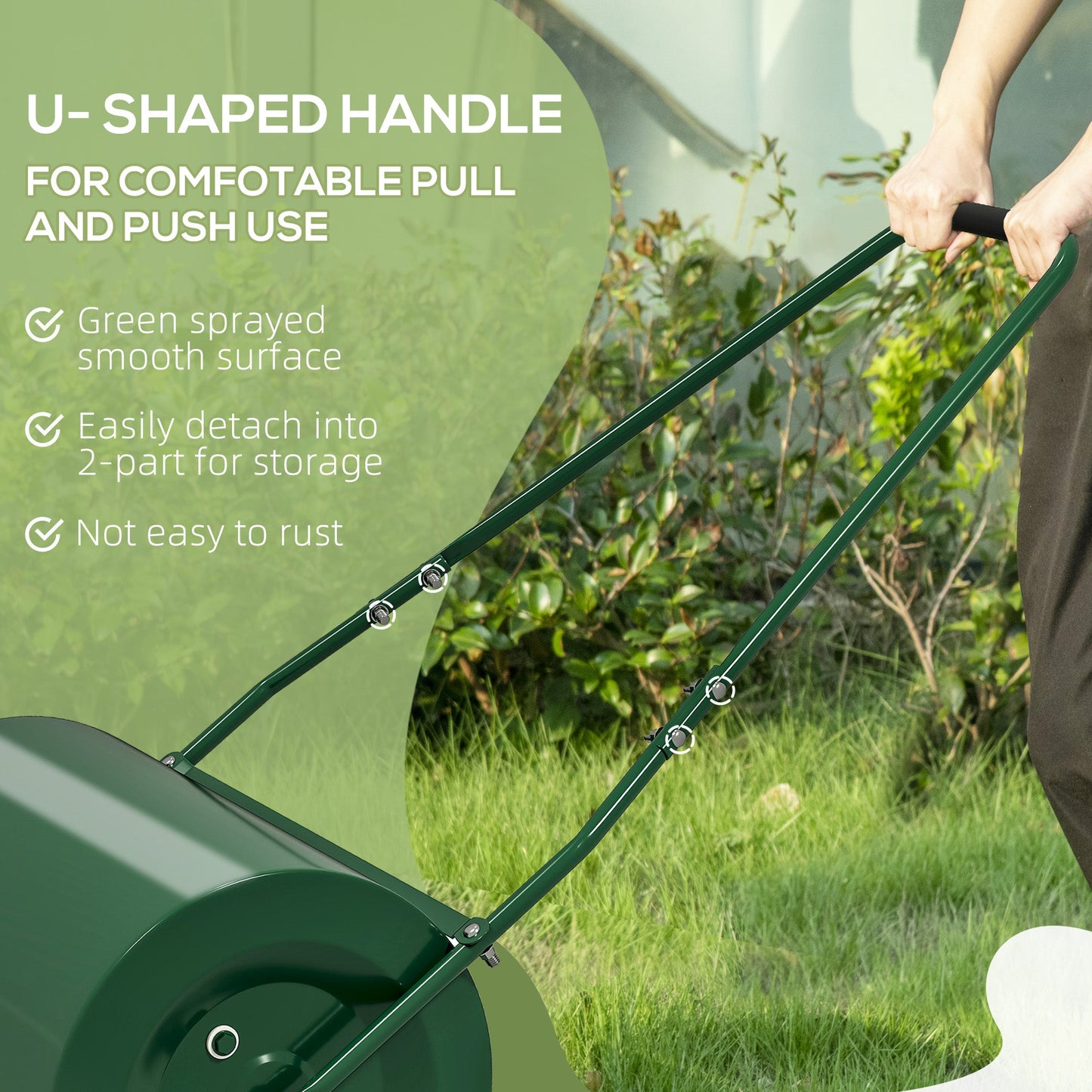 Outsunny 63 L Heavy Duty Water Or Sand Filled \'ce\'a630cm Garden Steel Lawn Roller Drum - Dark Green