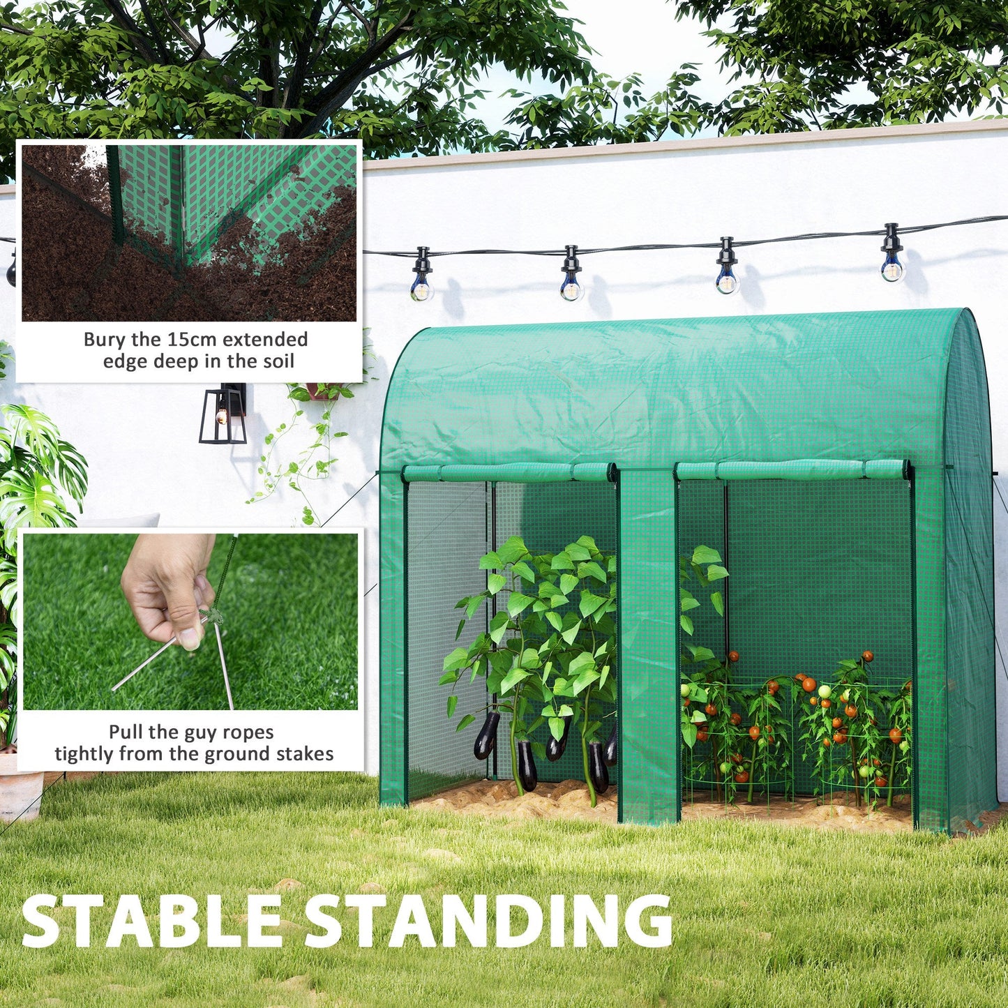 Outsunny 200 x 100cm Walk-In Greenhouse, with Zipped Doors - Green