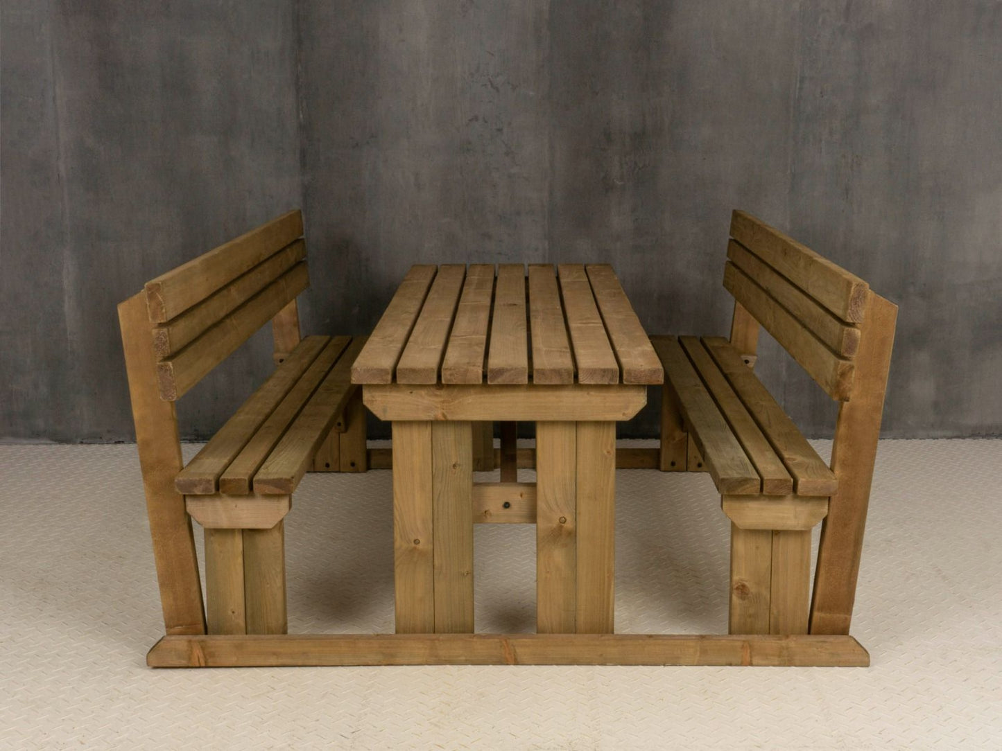 Alders Picnic Table Benches Set With Backrest - Rustic Finish