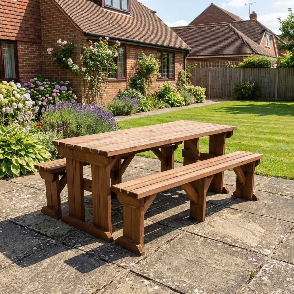 Aspen Picnic Table and Benches Set - Rustic Finish