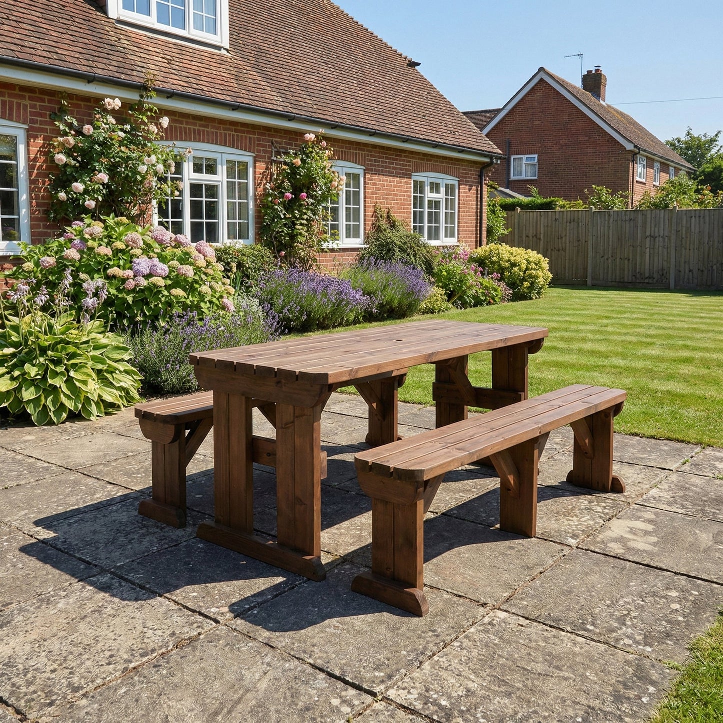 Aspen Rounded Picnic Table and Benches Set - Rustic Finish