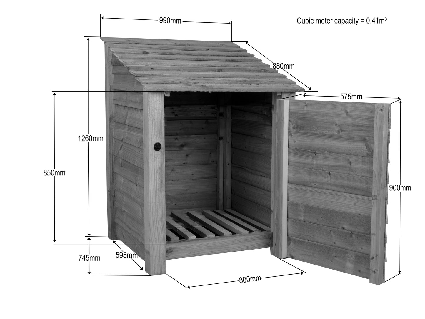 Wooden Log Store with Door W-99cm, H-126cm Or 180cm, D-88cm