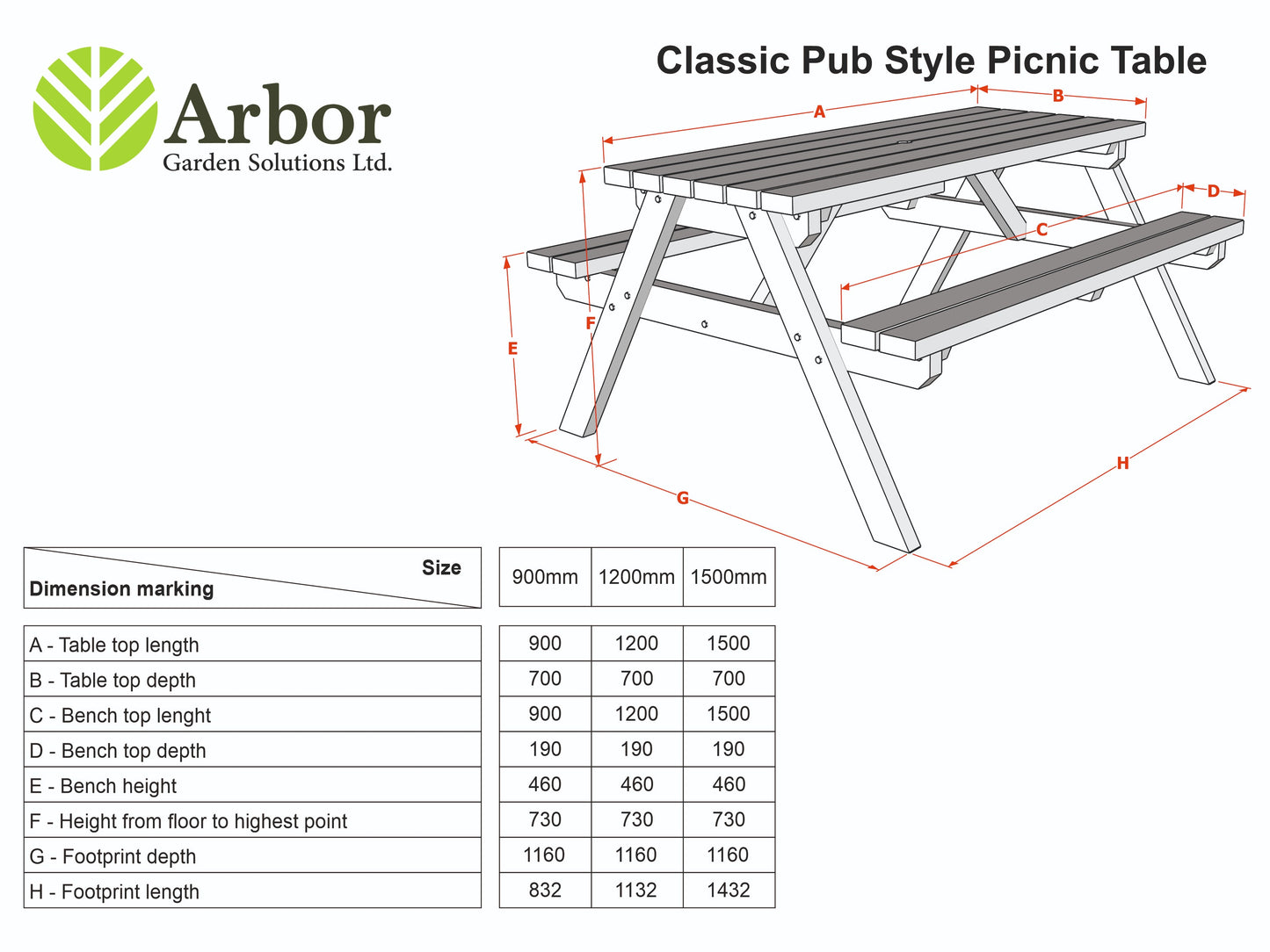 Classic Rounded Pub Style Picnic Bench and Table - Rustic Finish