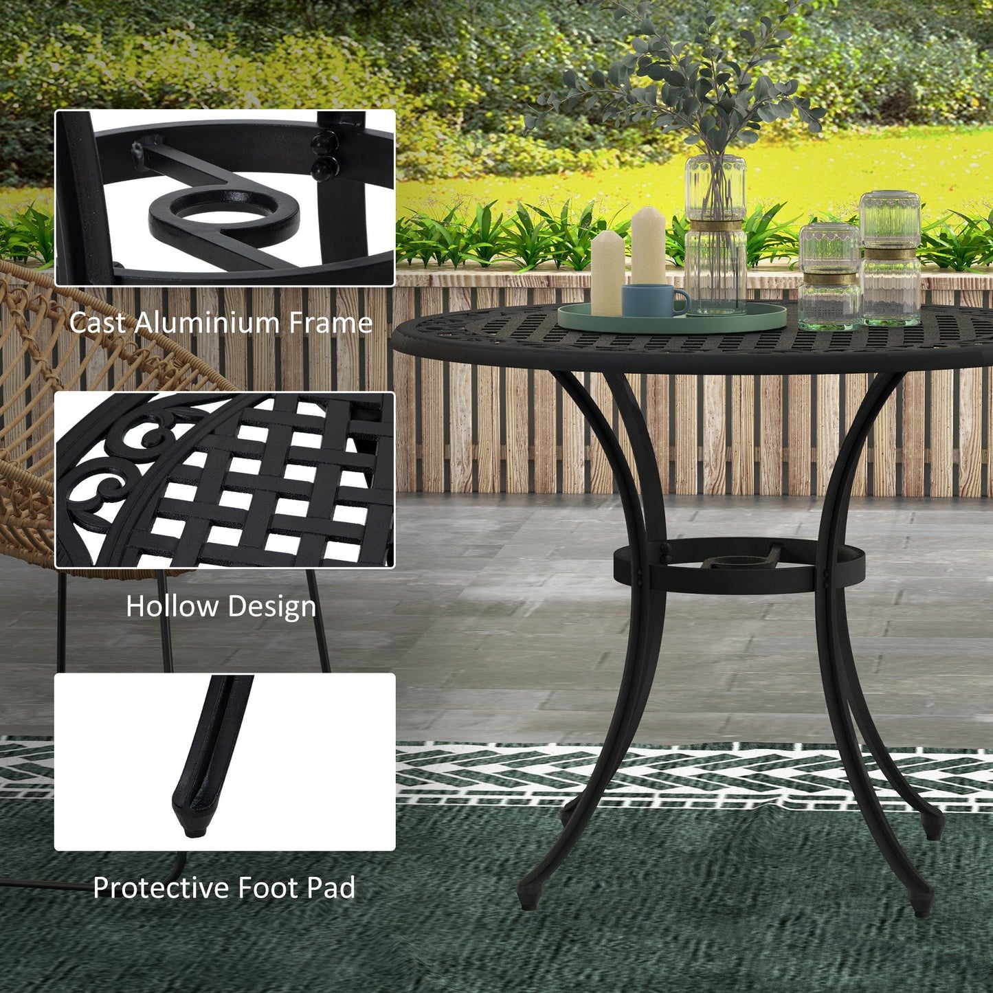 Outsunny \'ce\'a690cm Four-Seated Round Aluminium Garden Table, with Parasol Hole