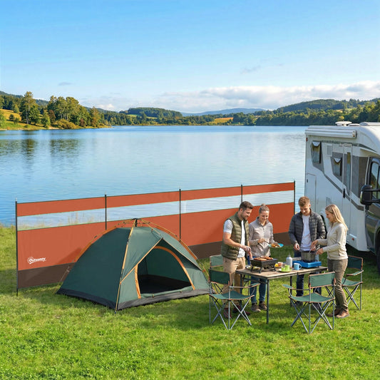 Outsunny Camping Windbreaker with Clear Windows, Carry Bag and Steel Poles, for Beach Caravan Campervan, 725 x 140cm, Orange