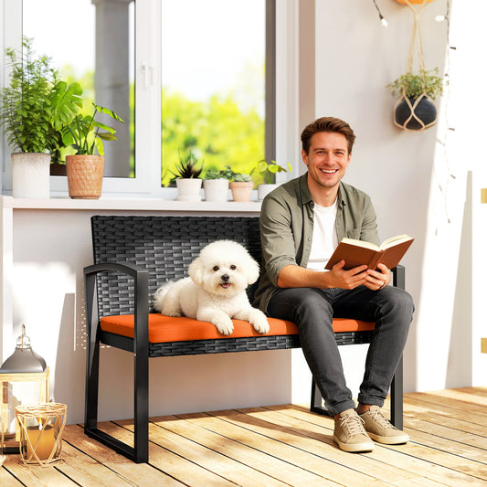 Outsunny Two-Seater Rattan Garden Bench - Orange