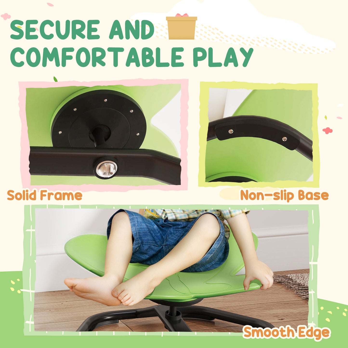 AIYAPLAY Butterfly-Shaped Kids Swivel Chair, Sensory Spinning Chair for Balance and Coordination Training, Green